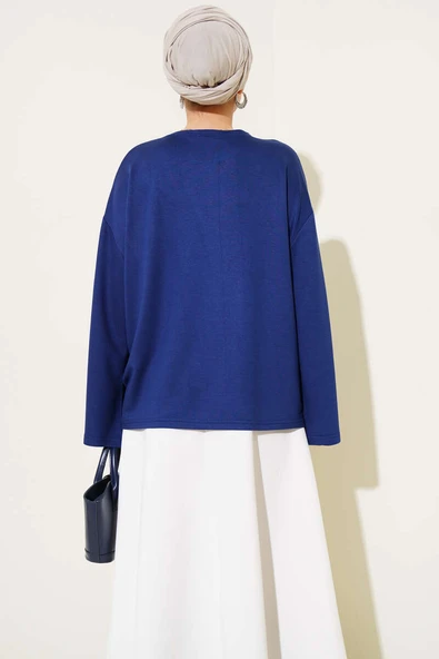 Loyşa Mini Yıldız Taşlı Bluz Lacivert - Resim 3