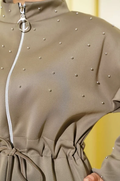 Bel Tünelli Boncuklu Scuba İkili Takım Vizon - Resim 4