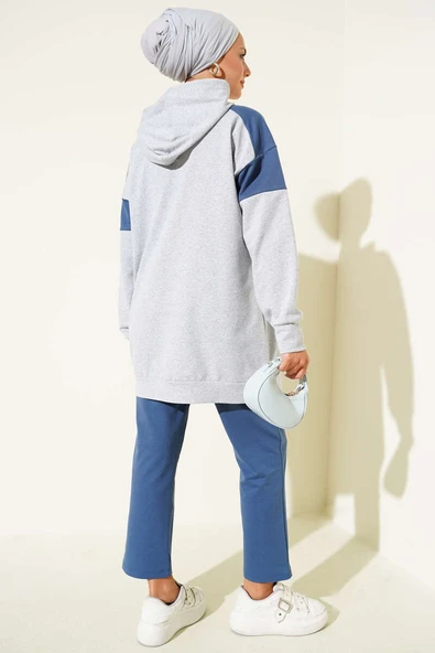 Armalı İki İpli Kapşonlu İkili Takım İndigo - Resim 3