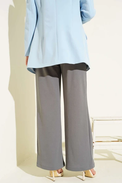 Bel Pileli Cepli Pantolon Füme - Resim 3