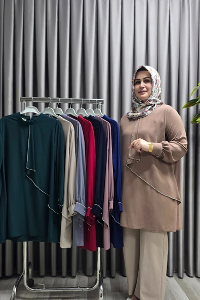 Kadın Tesettür Giyim Büyük Beden Taşlı Abiye Tunik - Resim 4