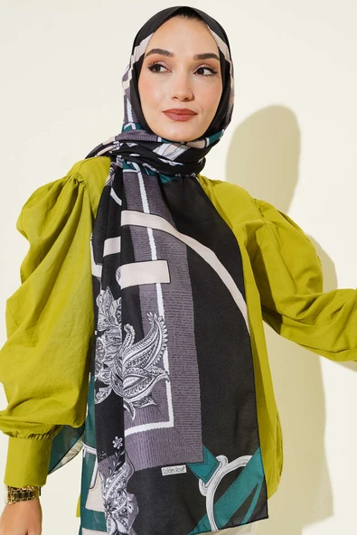 Kemer Desenli Soft Şal Siyah Yeşil ürün görseli 1