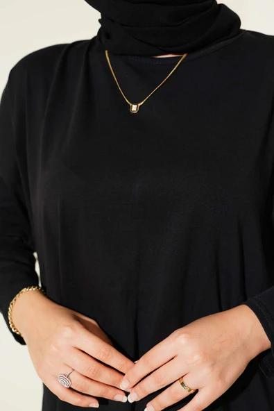 Yan Yırtmaçlı Basic Tunik Siyah - Resim 4