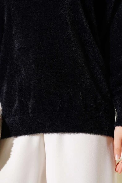 Basic Bisiklet Yaka Sakallı Kazak Siyah - Resim 4