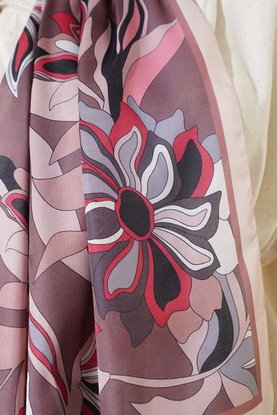 Çiçek Çizgili Soft Şal Kahve - Resim 4