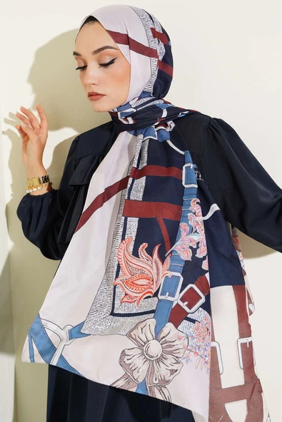 Kemer Desenli Soft Şal Lacivert ürün görseli 1