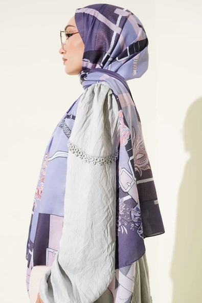 Kemer Desenli Soft Şal Lila - Resim 3
