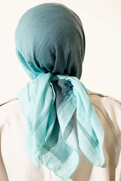 Şeritli Bambu Kraş Eşarp Turkuaz - Resim 3