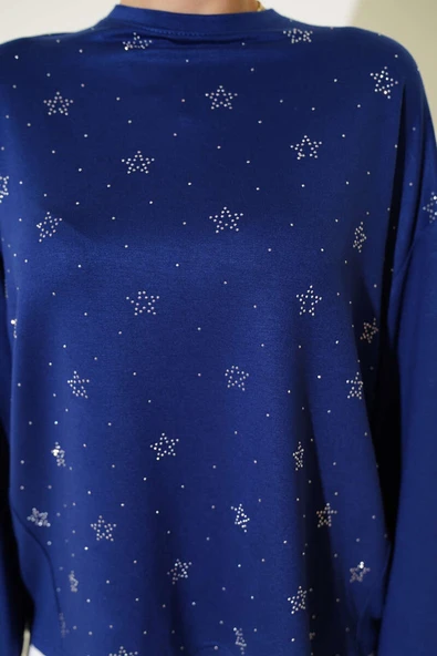 Loyşa Mini Yıldız Taşlı Bluz Lacivert - Resim 4