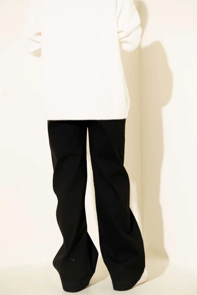 Önü Metal Düğmeli Bol Kot Pantolon Siyah - Resim 3