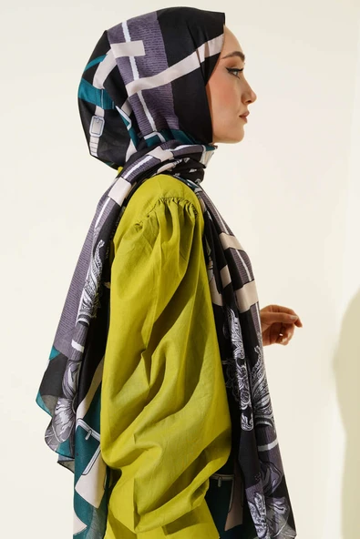 Kemer Desenli Soft Şal Siyah Yeşil - Resim 3