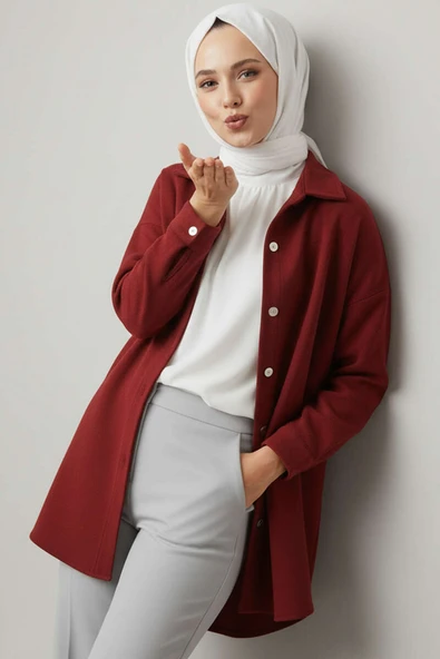 Metal Çıtçıtlı Ceket Bordo ürün görseli 1