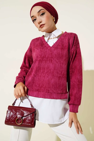 Gömlek Yakalı Granili Tunik Bordo ürün görseli