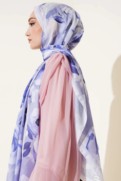 Retro Rose Desen Şal Açık Mor - Resim 3