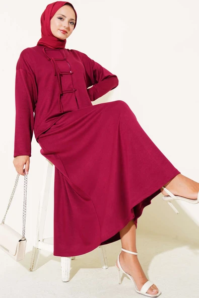 Loyşa Brit Düğmeli Etekli İkili Takım Bordo ürün görseli 1