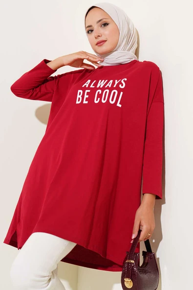 Always Be Cool Baskılı Tunik Bordo ürün görseli