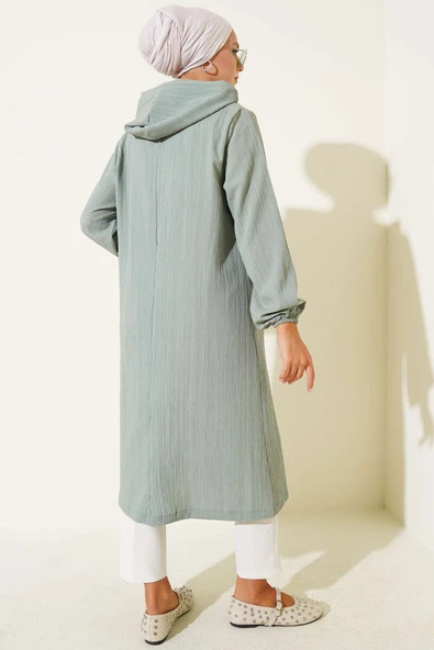 Kapüşonlu Cepli Ağaç Kabuğu Kap Çağla Yeşili - Resim 3