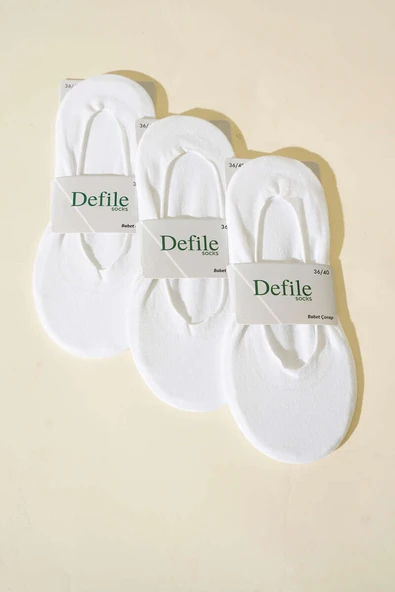 Kadın 3lü Düz Lazer Kesim Babet Çorap Beyaz ürün görseli