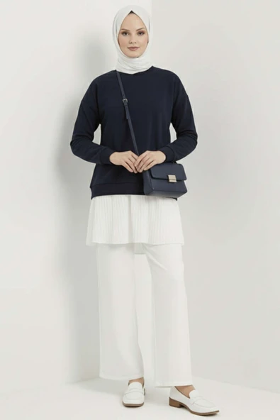 Armalı Alt Eteği Piliseli Tunik Lacivert ürün görseli