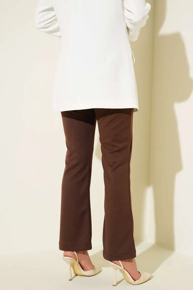 Çımalı Bel Düğmeli Pantolon Kahve - Resim 3