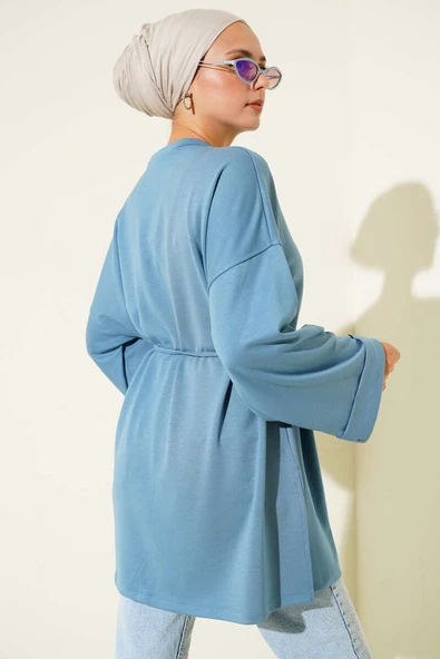 Düşük Duble Kol Tunik İndigo - Resim 3