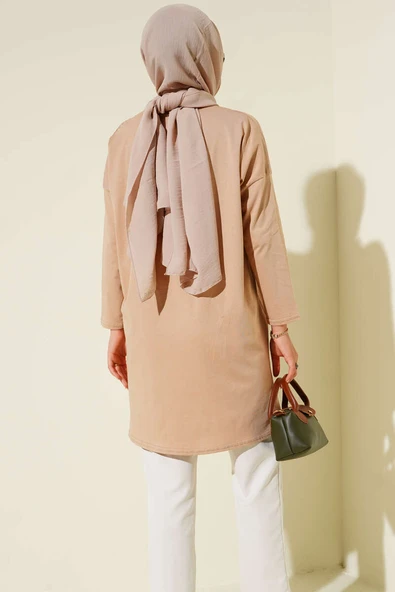 Yan Yırtmaçlı Basic Tunik Camel - Resim 3