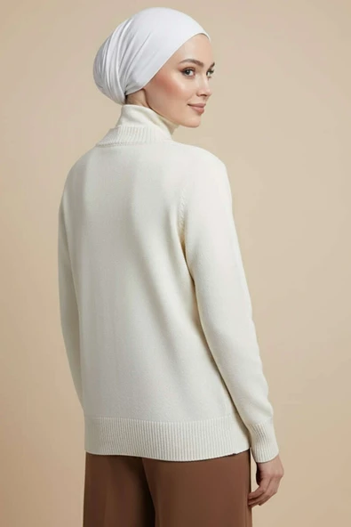 Pullu Dantelli Kısa Triko Hırka Bej - Resim 3