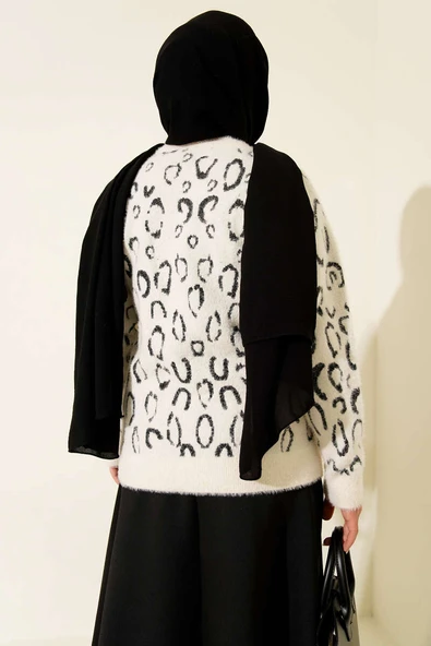 Leopar Desenli Sakallı Kazak Ekru - Resim 3