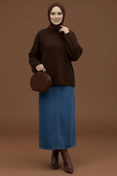 Bisiklet Yaka Basic Sakallı Kazak Kahve ürün görseli 1