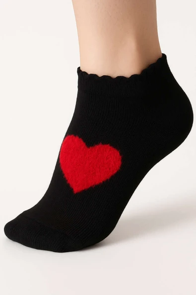 Desenli Havlu Patik Çorap Kalp ürün görseli