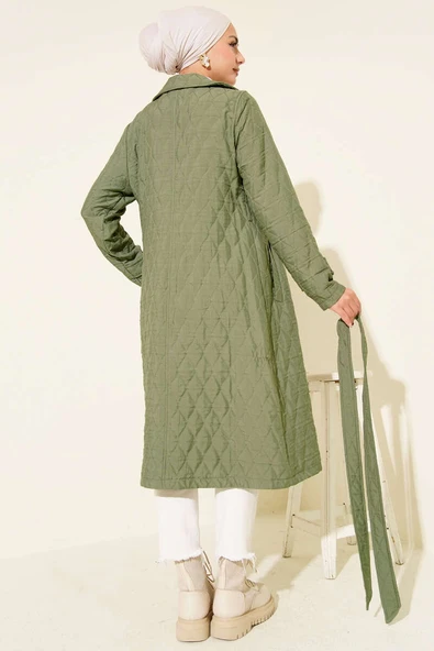 Kuşaklı Kapitone Kap Haki - Resim 3