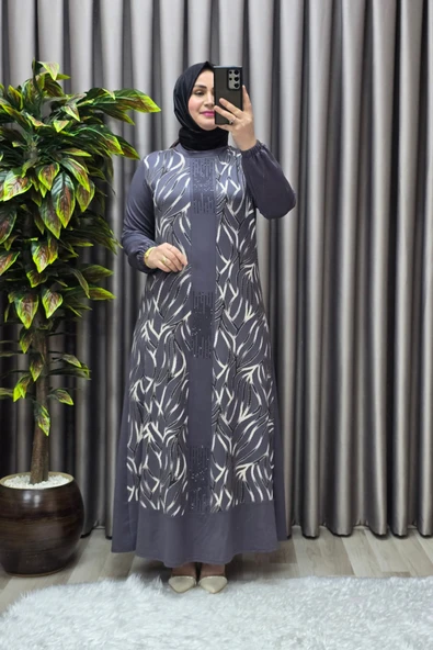Kadın Tesettür Giyim Büyük Beden Çakma Yelek Elbise - Resim 3