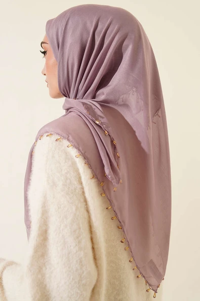 Mini Boncuk Detaylı Eşarp Lila - Resim 3