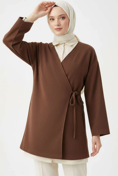 Yan Bağlamalı Kaşe Ceket Kahve