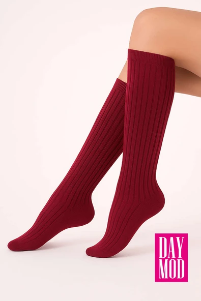 Daymod Rib Fitilli Dizaltı Çorap Bordo