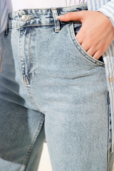 Yüksek Bel Baggy Pantolon Kar Orta - Resim 4