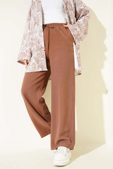 Bel Lastikli Tencel Pantolon Taba - Resim 2