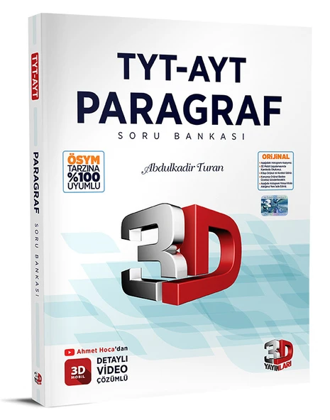 3D Yayınları Sınav Hazırlık TYT AYT Soru Bankası Paragraf 2025 2026 Yeni Baskı Sezon ürün görseli