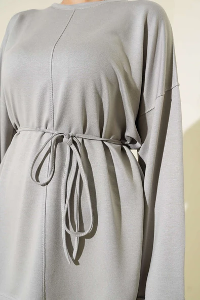 Yan Yırtmaçlı Duble Kol Tunik Gri - Resim 4