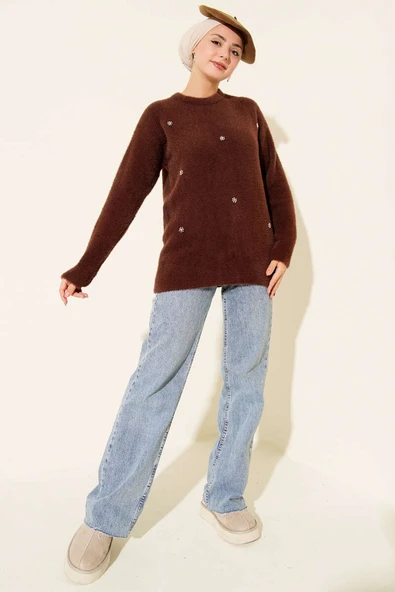 Serpme Taş Detaylı Sakallı Tunik Kahve - Resim 2