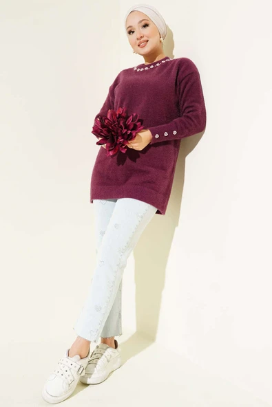 Yaka İncili Sakallı Tunik Mürdüm - Resim 2