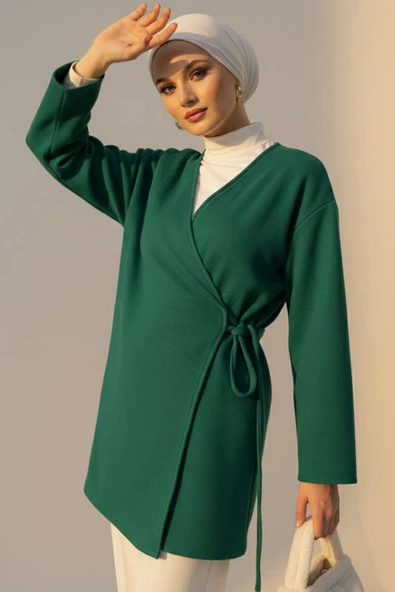 Yan Bağlamalı Kaşe Ceket Zümrüt ürün görseli 1