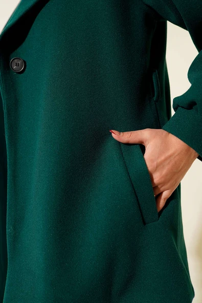 Balon Kol Kısa Kaşe Kaban Zümrüt - Resim 4