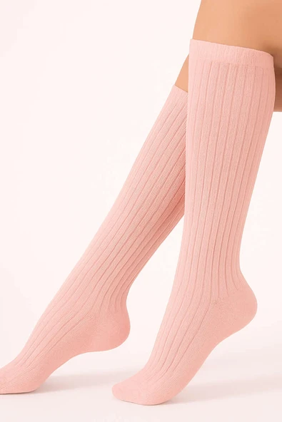 Daymod Rib Fitilli Dizaltı Çorap Pembe - Resim 2