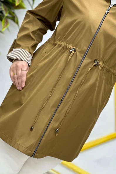 Kadın Tesettür Giyim Büyük Beden Mevsimlik Kısa Trençkot - Resim 9