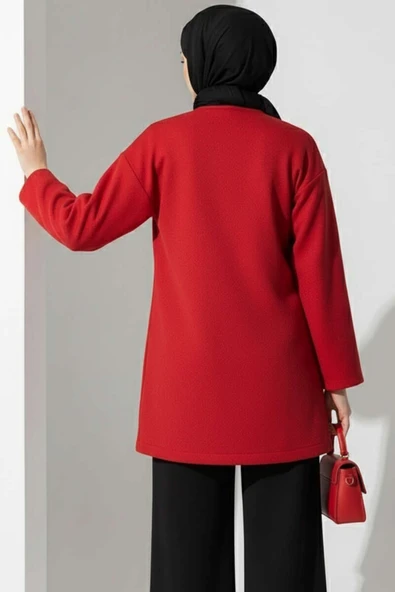 Yan Bağlamalı Kaşe Ceket Kırmızı - 3