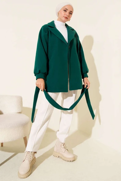 Balon Kol Kısa Kaşe Kaban Zümrüt - Resim 2