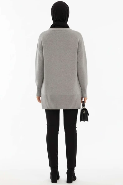 Düşük Omuz Detaylı Triko Tunik Gri - Resim 3