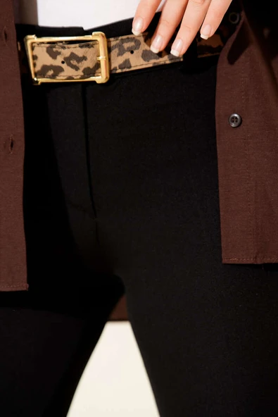 Yüksek Bel Kemerli Siyah Pantolon - Resim 4