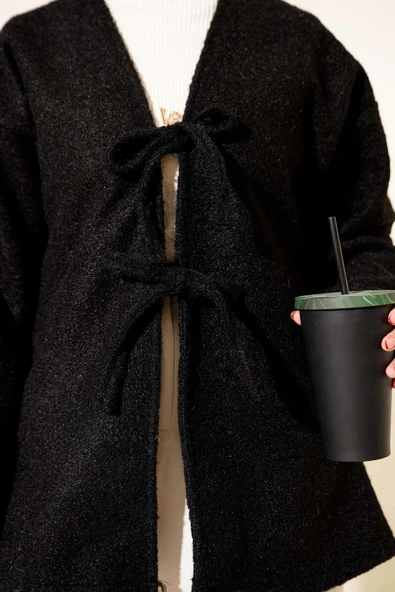 İp Bağlama Detaylı Ceket Siyah - Resim 4